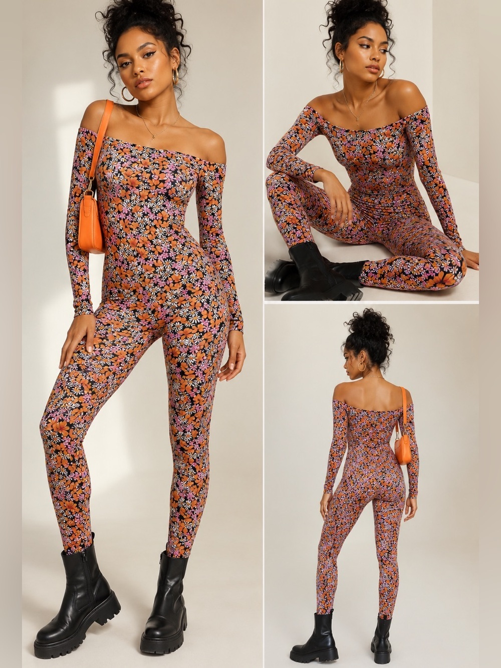 Zara x RUPI KAUR Purple Floral Off Shoulder Jumpsuit XS Stretch One Piece